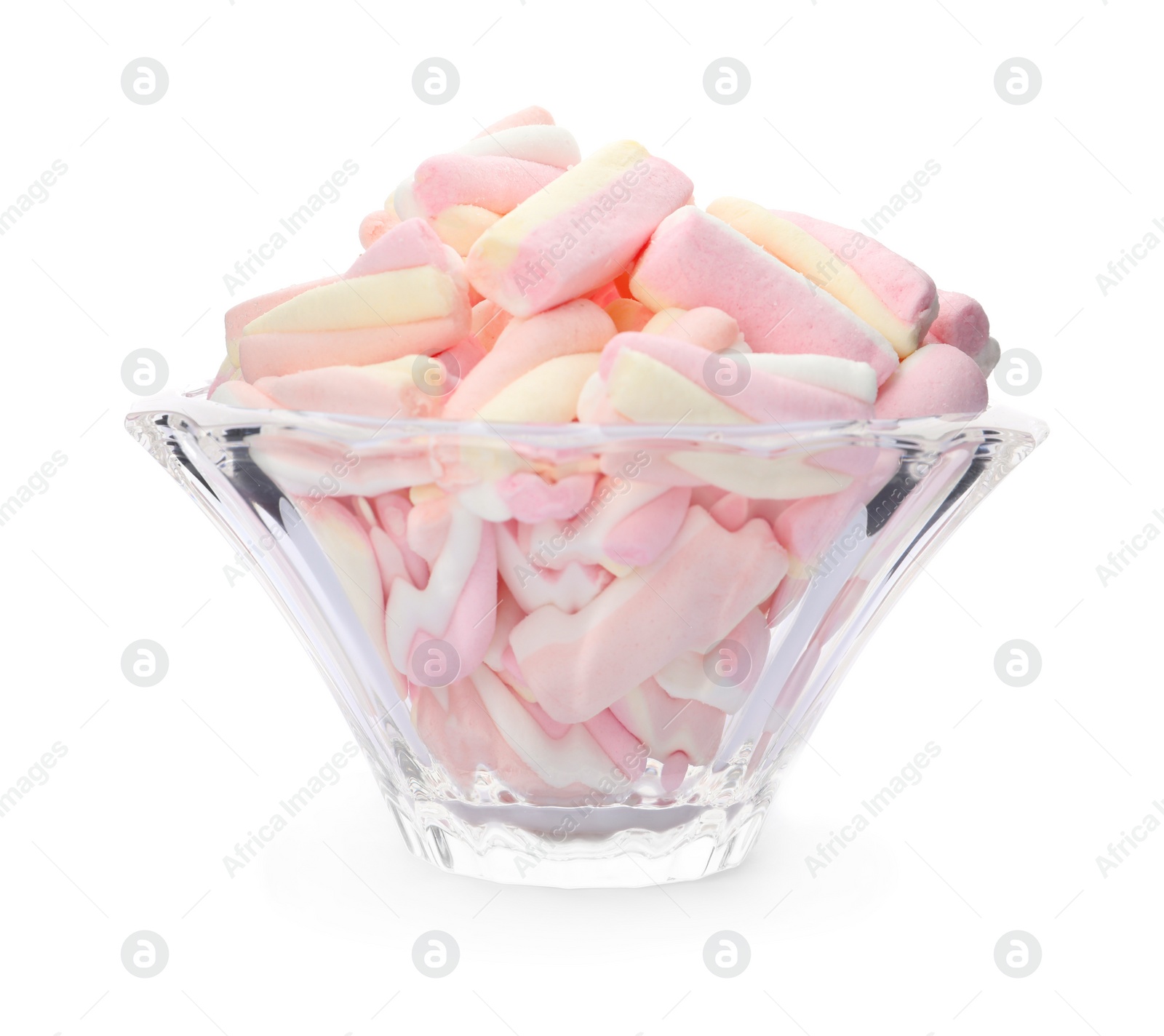 Photo of Tasty marshmallow in dessert bowl isolated on white