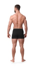 Photo of Young man is stylish black underwear on white background, back view