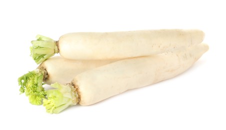 Whole fresh ripe turnips on white background