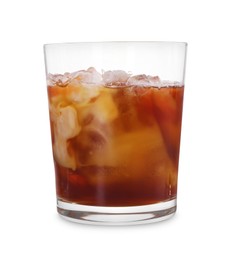 Glass of fresh iced coffee isolated on white