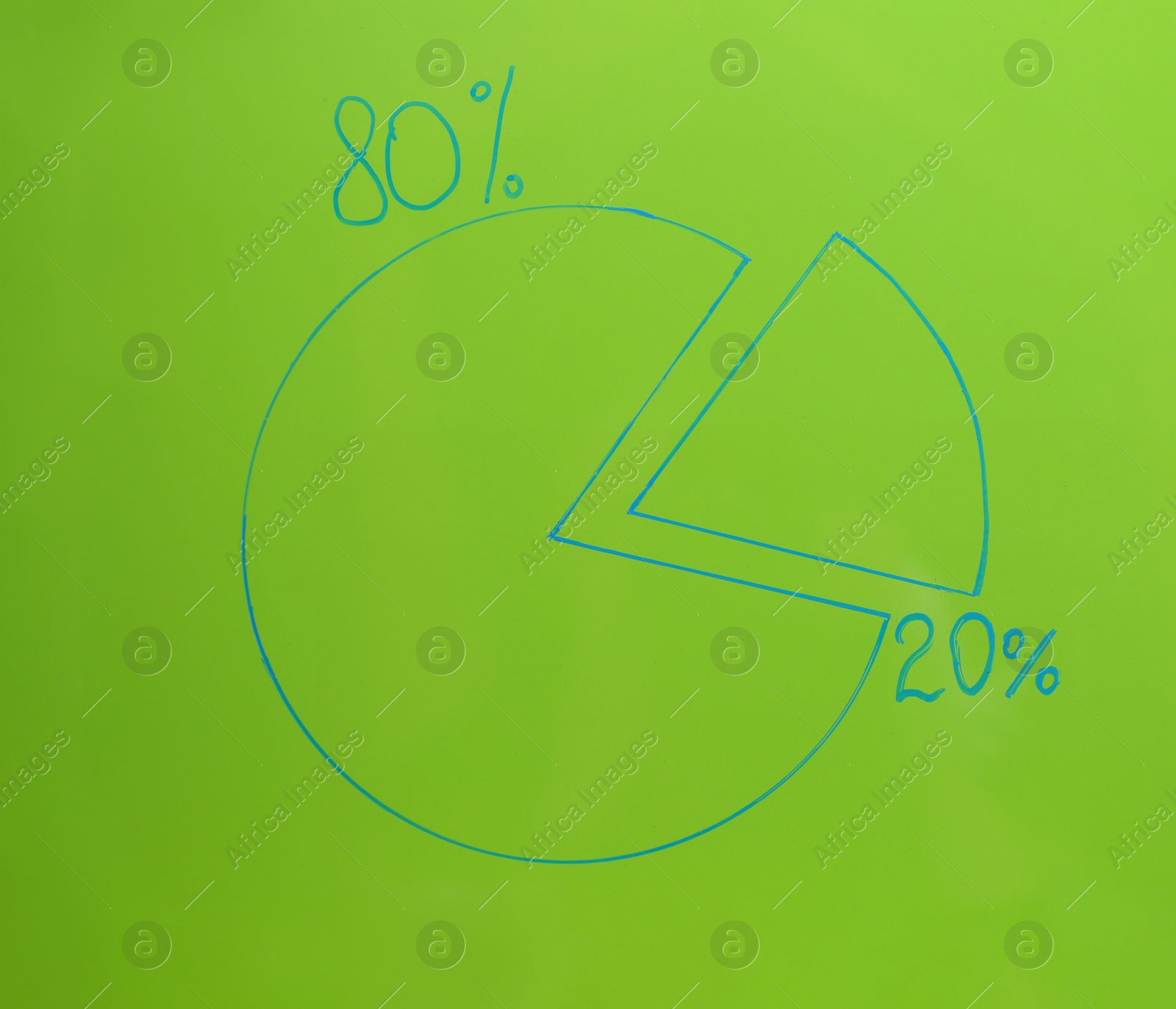 Photo of Chart with 80/20 rule representation on green background. Pareto principle concept