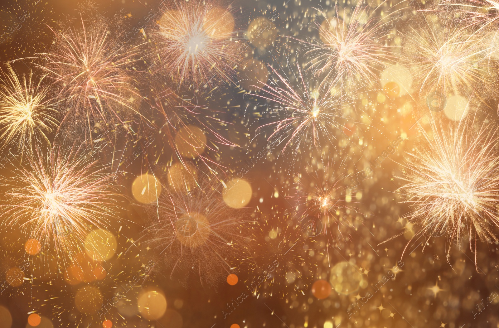 Image of Abstract festive background with fireworks, bokeh effect. New Year celebration