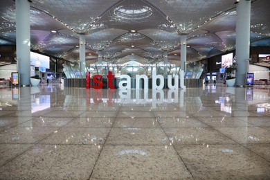 ISTANBUL, TURKEY - AUGUST 13, 2019: Letters in new airport terminal