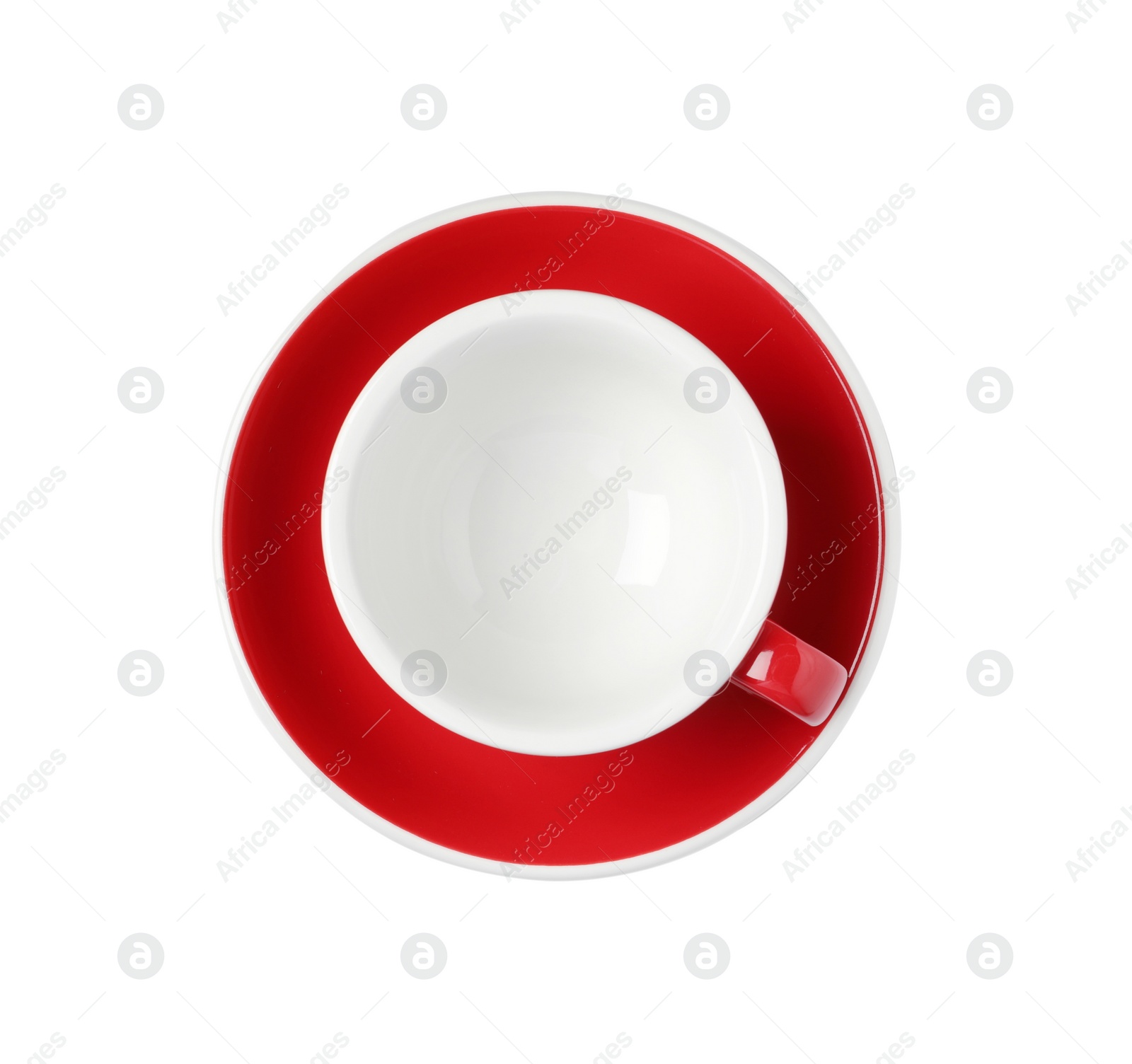 Photo of Empty coffee cup isolated on white, top view