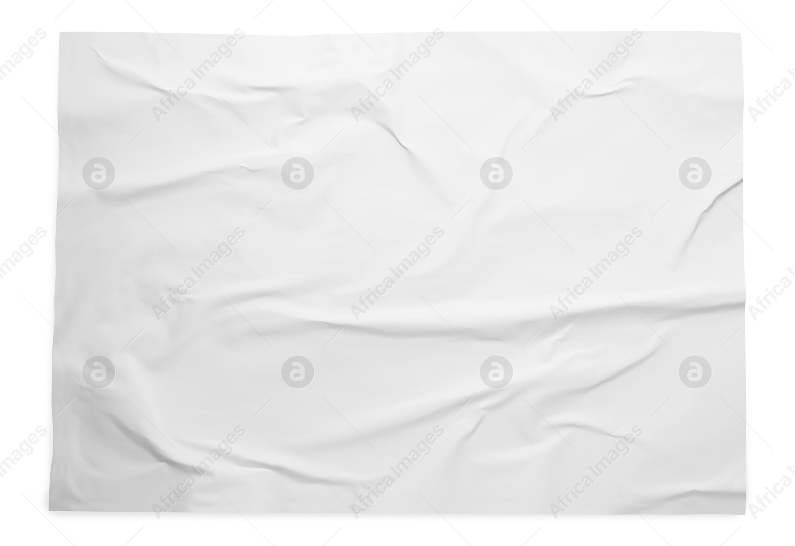 Photo of White crumpled sheet of paper on light grey background, top view. Wall poster