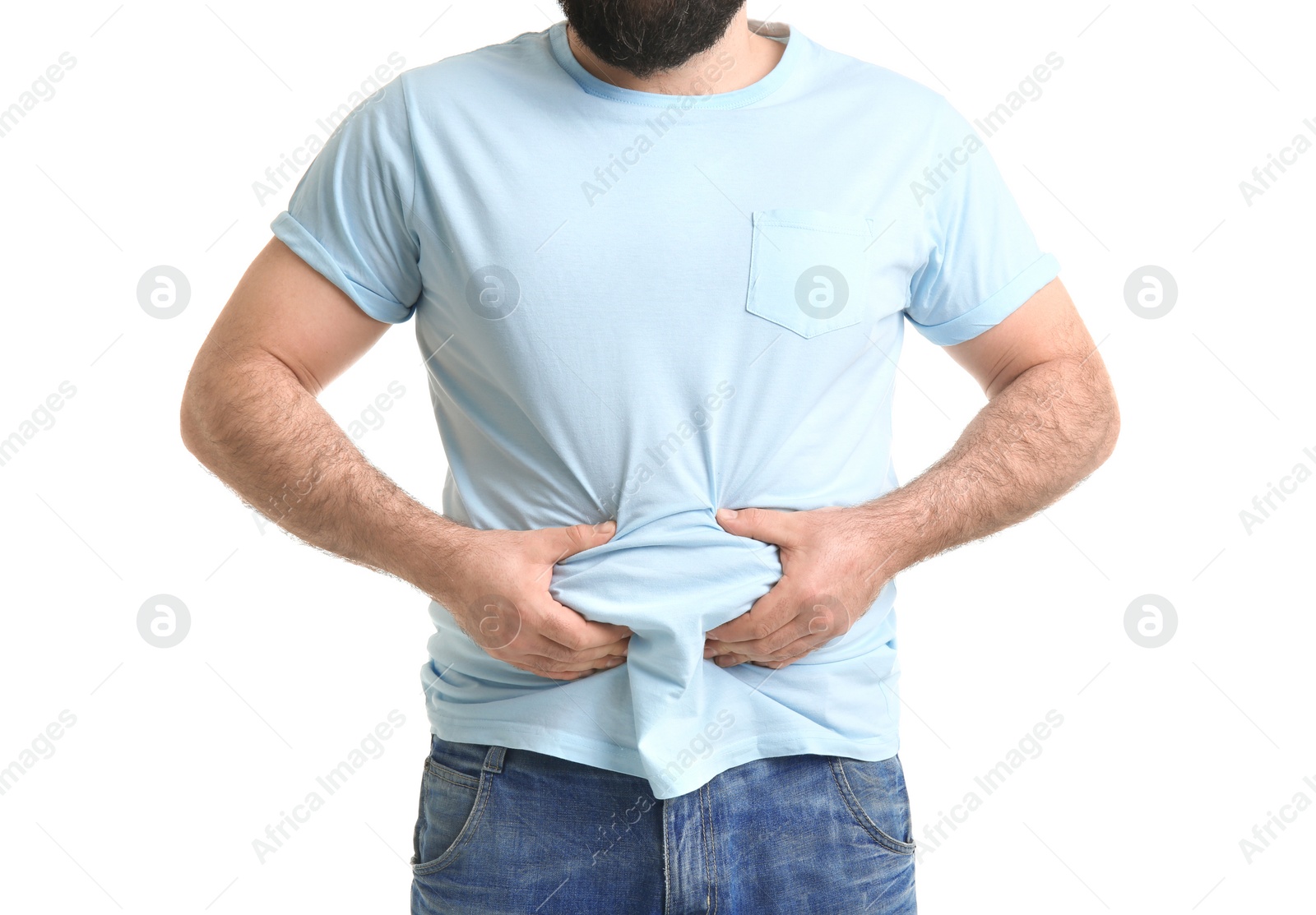 Photo of Overweight man on white background