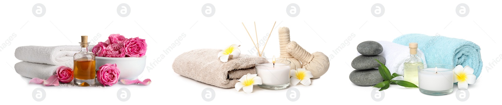 Image of Set with different spa products isolated on white