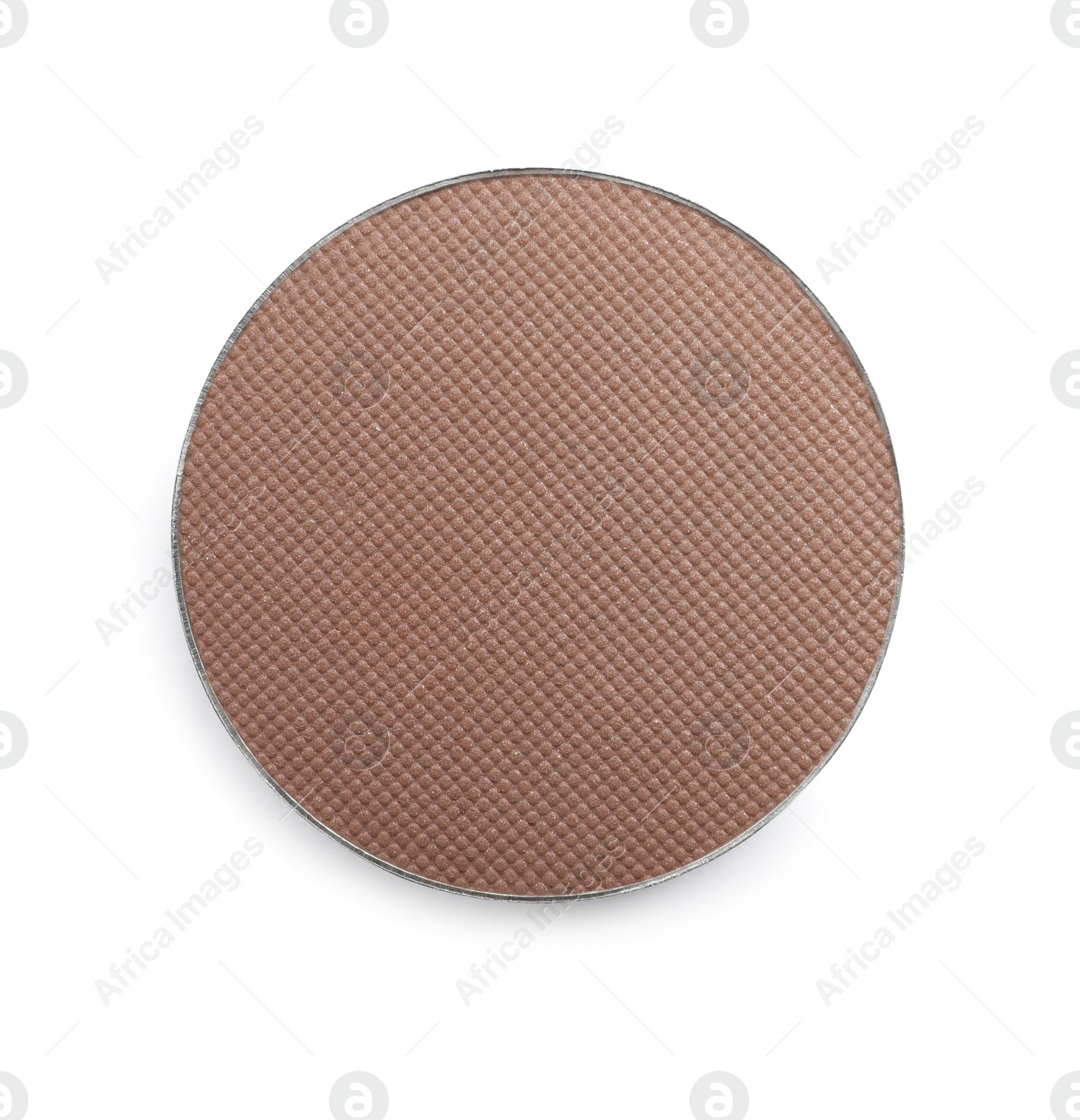 Photo of Brown eye shadow on white background, top view. Decorative cosmetics