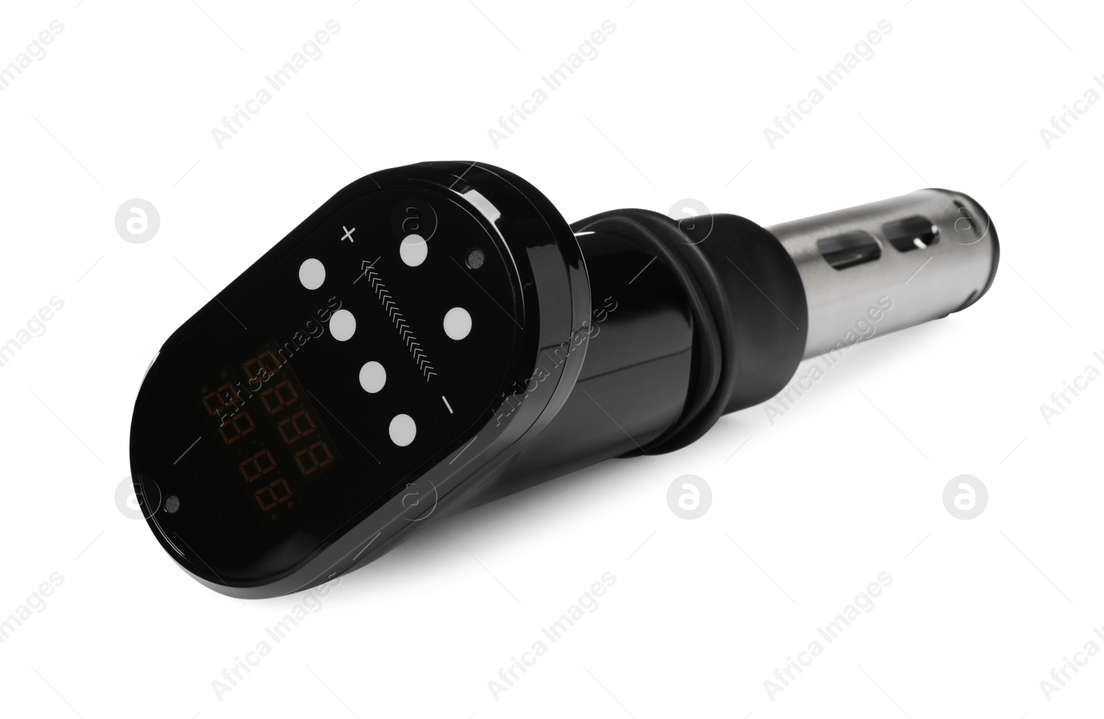 Photo of Thermal immersion circulator isolated on white. Sous vide cooker