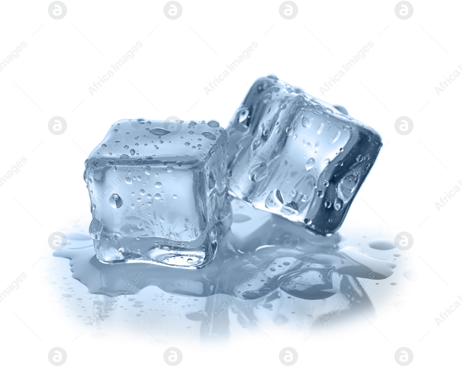 Photo of Crystal clear ice cubes on white background