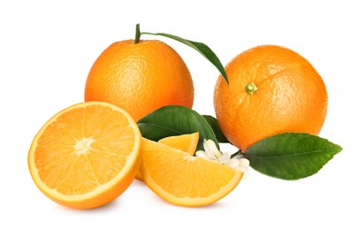 Image of Tasty fresh ripe oranges on white background