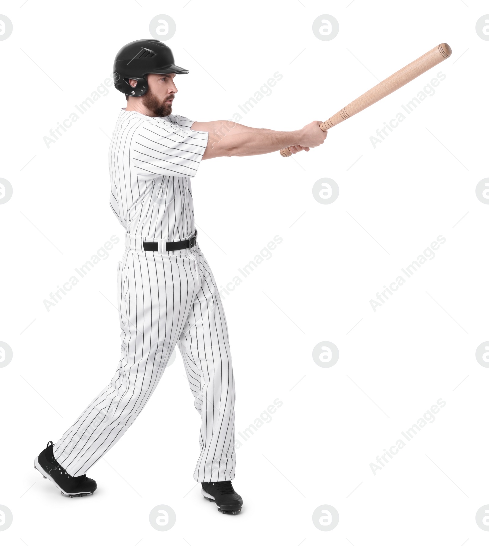 Photo of Baseball player with bat on white background