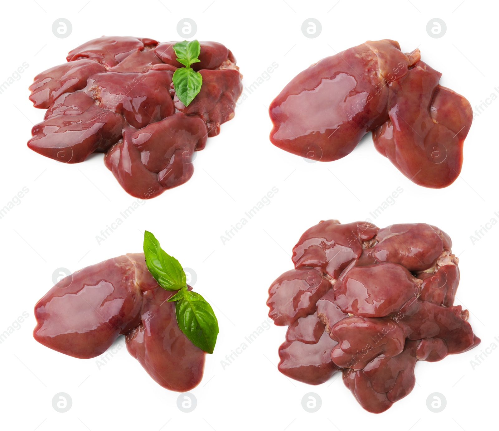 Image of Fresh raw chicken liver isolated on white, collection