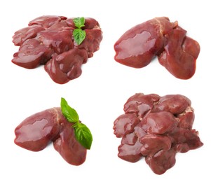 Image of Fresh raw chicken liver isolated on white, collection