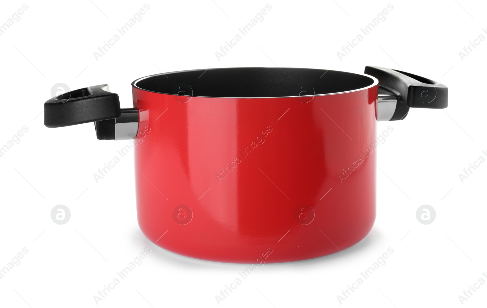 Photo of Modern red clean saucepan isolated on white