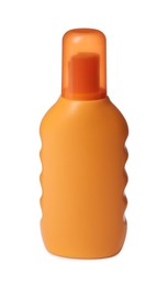 Orange plastic bottle of cosmetic product isolated on white