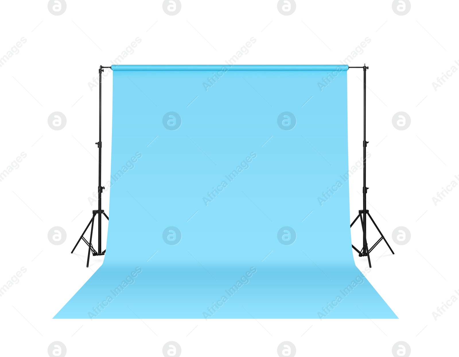 Image of Modern light blue photo background isolated on white. Professional studio equipment