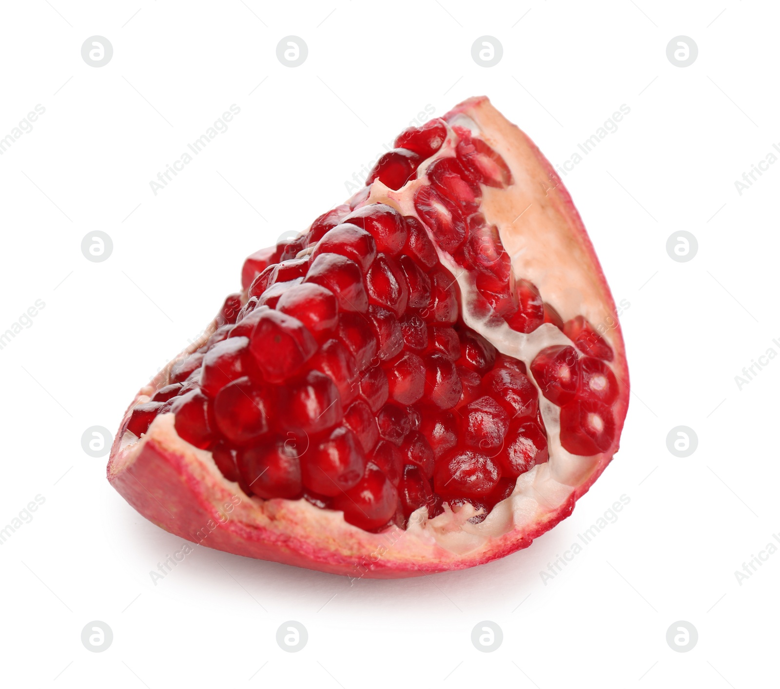 Photo of Ripe pomegranate on white background. Delicious fruit