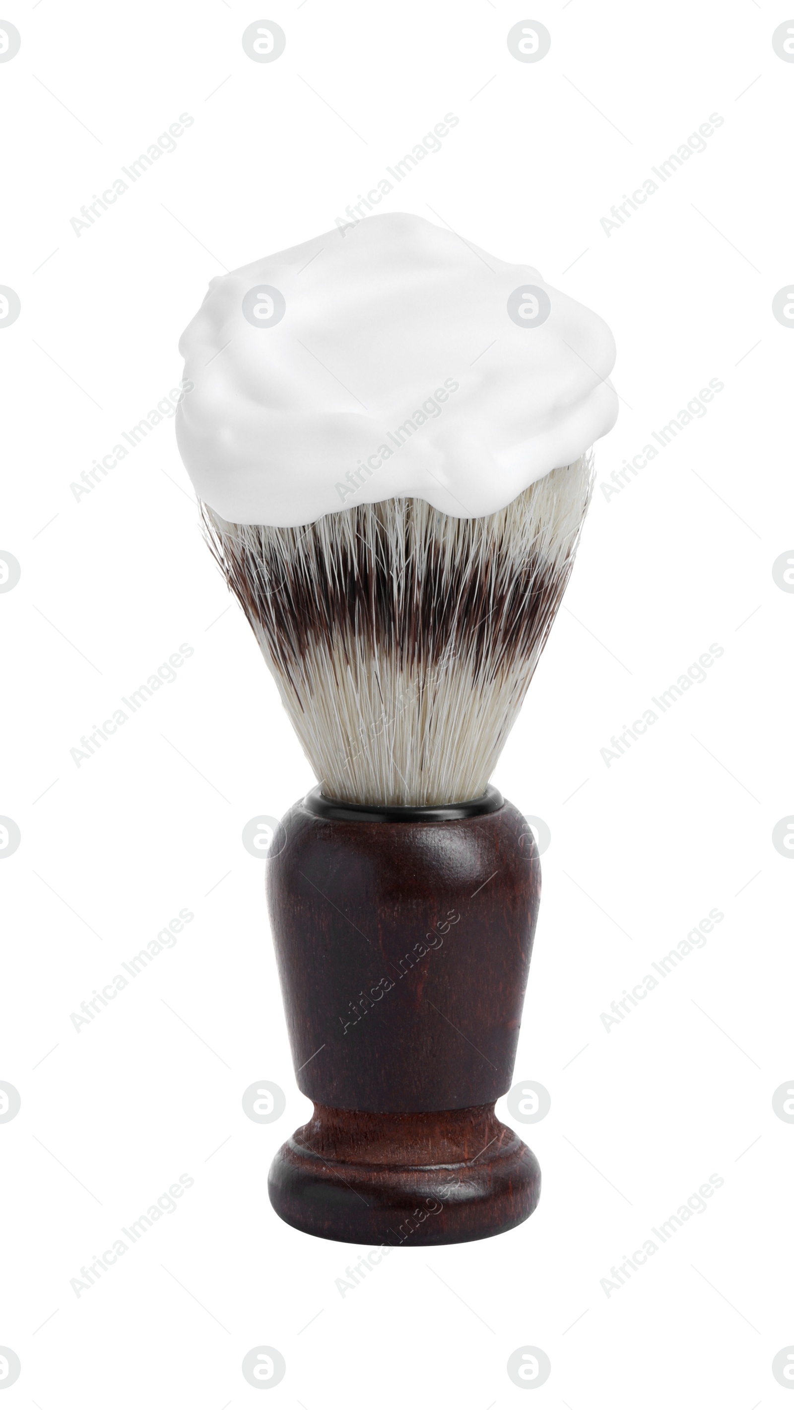 Photo of Shaving brush with foam isolated on white