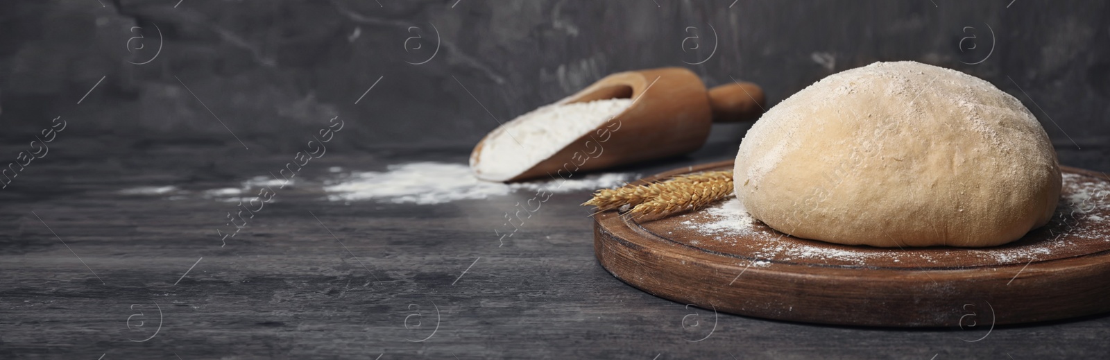 Image of Dough on table, space for text. Banner design