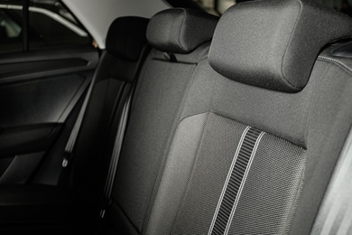 Modern car interior with comfortable grey seats