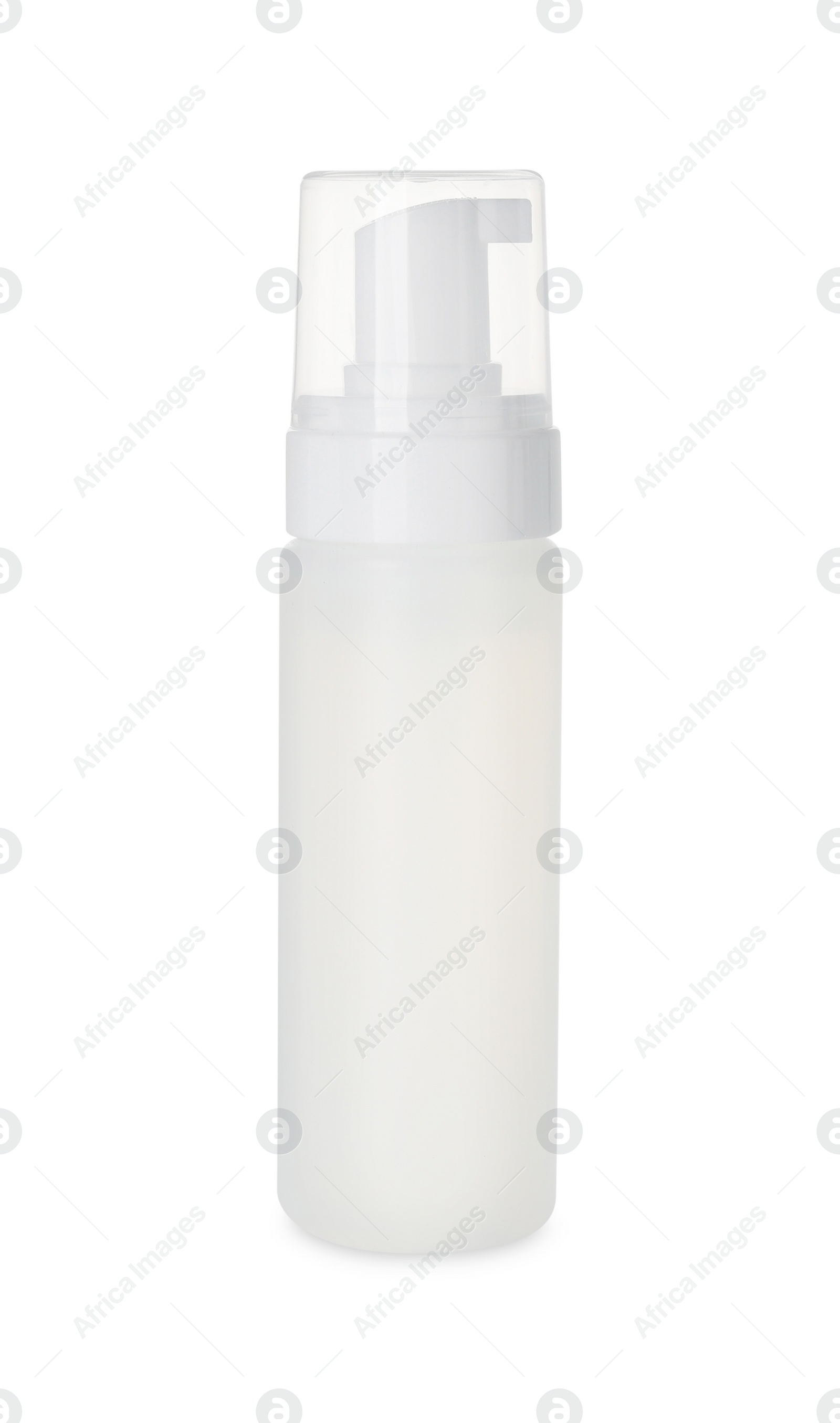 Photo of Bottle of face cleansing product isolated on white