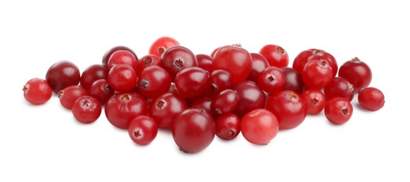Photo of Pile of fresh ripe cranberries isolated on white