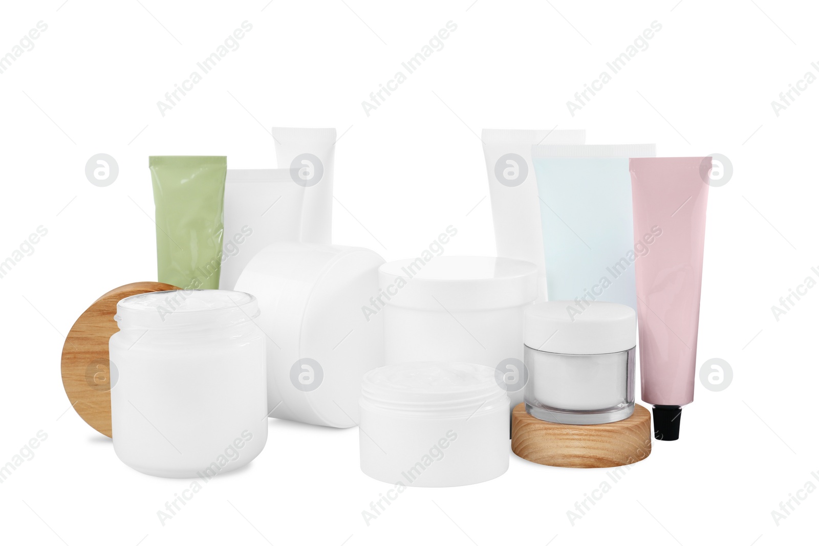 Photo of Set of different creams on white background