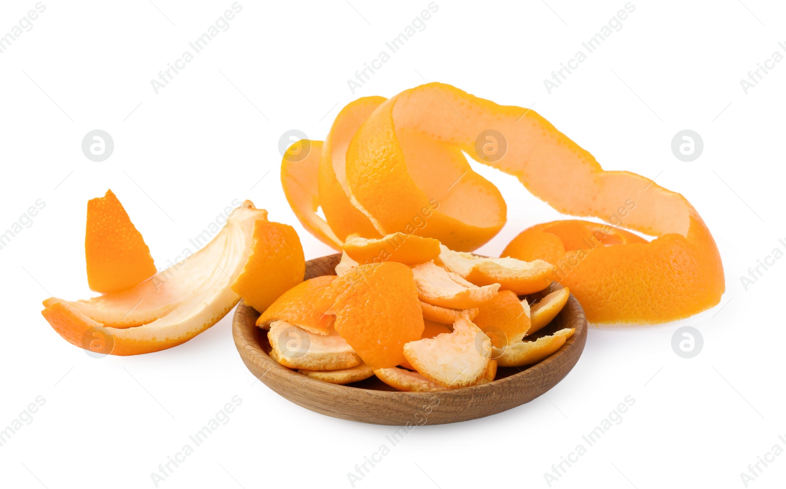 Photo of Different orange peels preparing for drying isolated on white