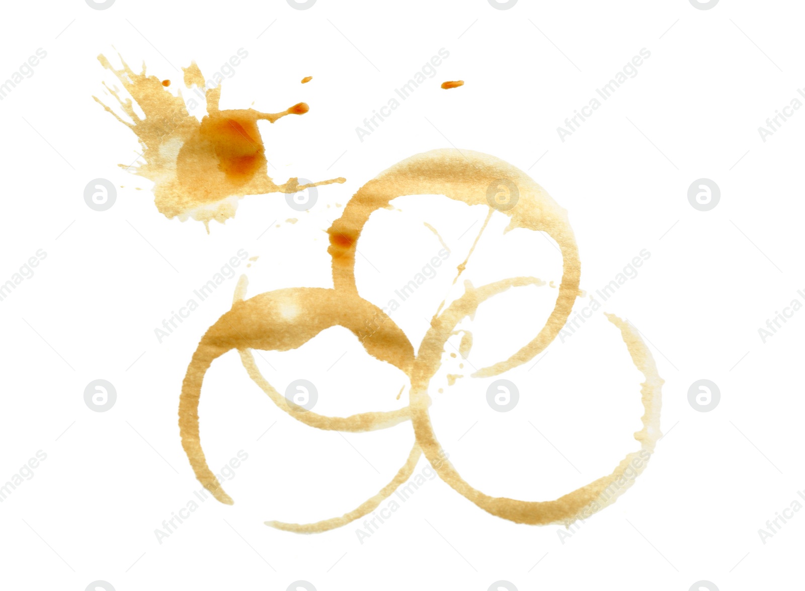 Photo of Coffee cup stains isolated on white, top view