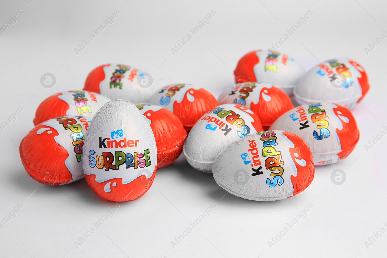 Photo of Sveti Vlas, Bulgaria - June 26, 2023: Kinder Surprise Eggs on white background