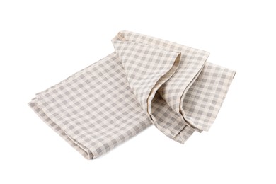 Two grey plaid napkins on white background