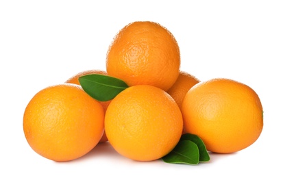 Pile of ripe oranges isolated on white