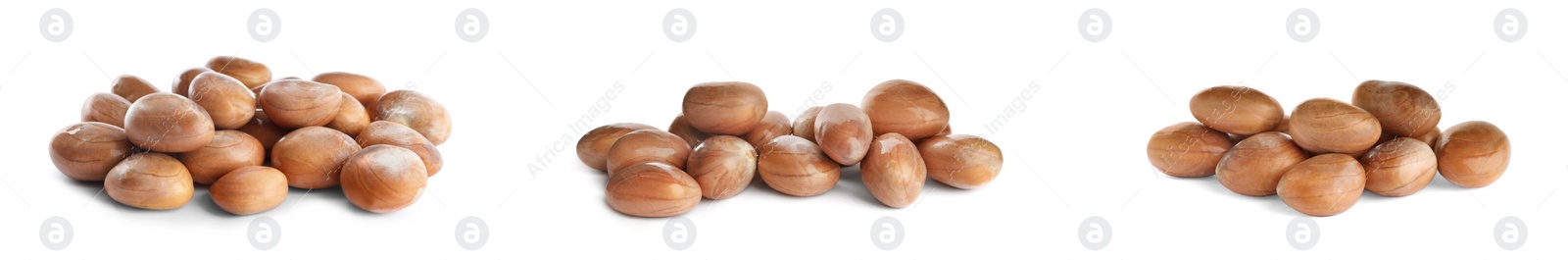 Image of Set with jackfruit seeds on white background. Banner design