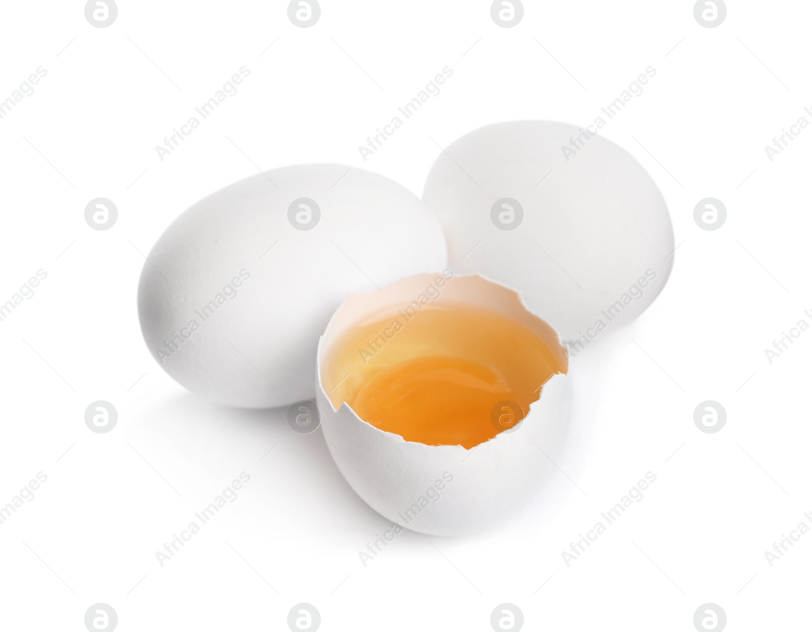 Photo of Fresh raw chicken eggs isolated on white