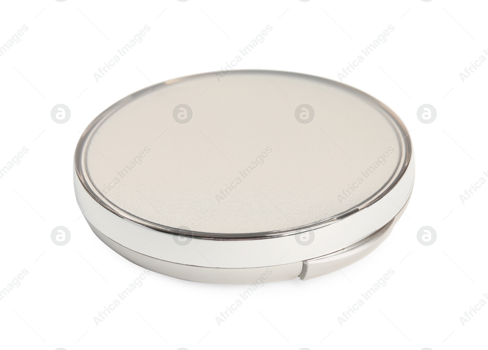 Photo of Grey cosmetic pocket mirror isolated on white