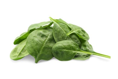 Pile of fresh spinach leaves isolated on white