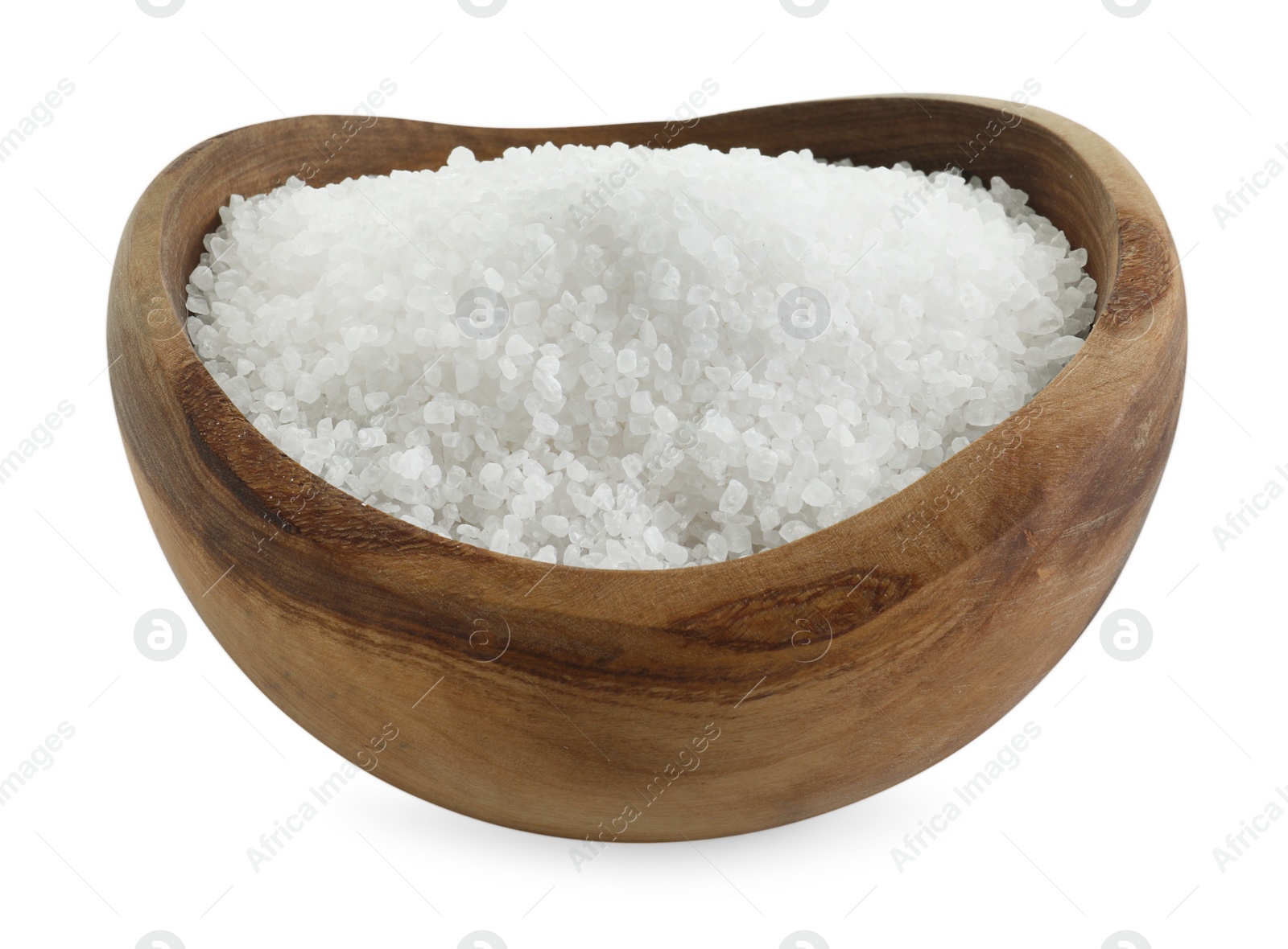 Photo of Natural salt in wooden bowl isolated on white