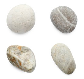 Image of Sea pebbles. Different stones isolated on white, set
