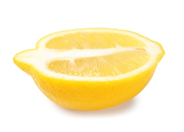 Photo of Half of ripe lemon on white background