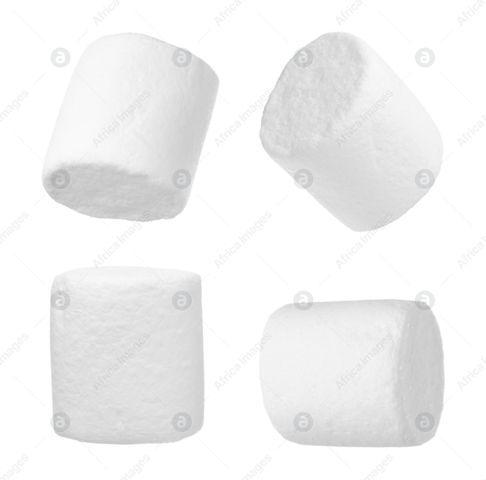 Image of Set with delicious sweet puffy marshmallows on white background 