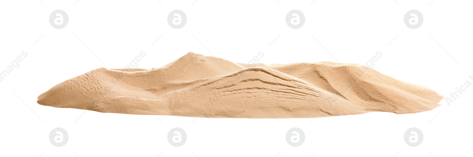 Photo of Pile of dry beach sand on white background