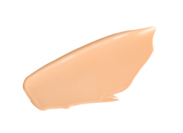 Sample of liquid foundation foundation on white background, top view