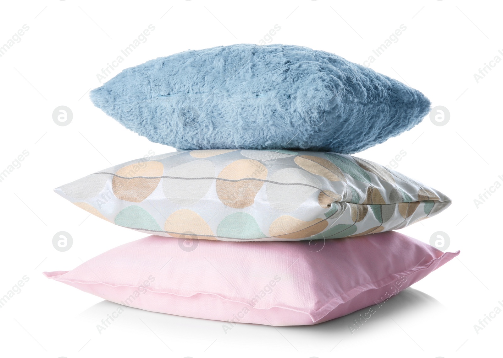 Photo of Soft decorative pillows on white background