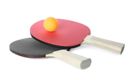 Ping pong rackets and ball isolated on white