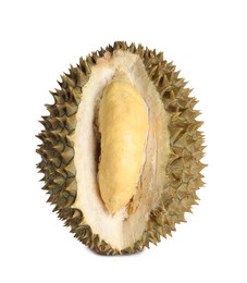 Photo of Fresh ripe durian isolated on white. Tropical fruit