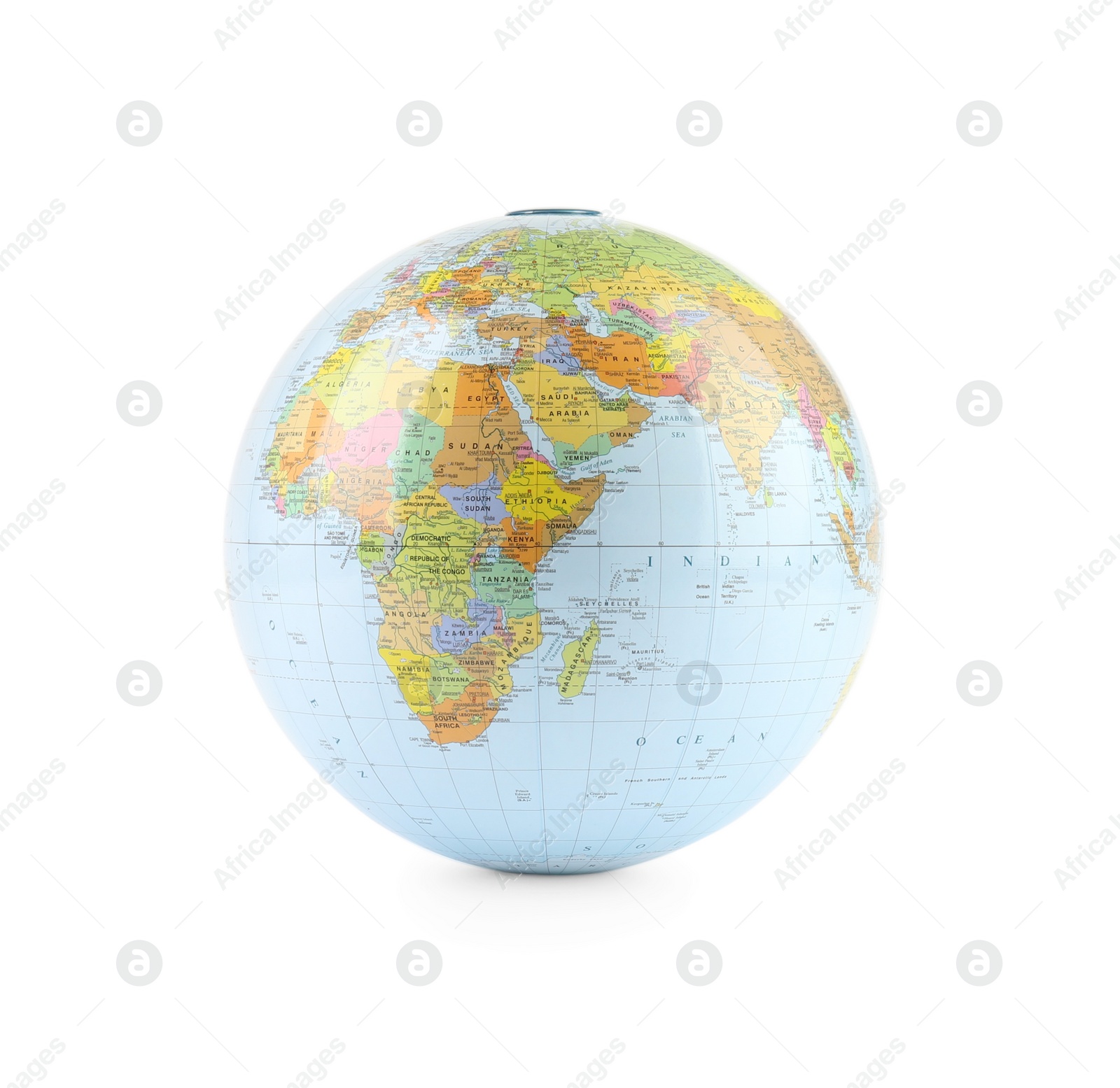 Photo of Plastic model globe of Earth isolated on white. Geography lesson