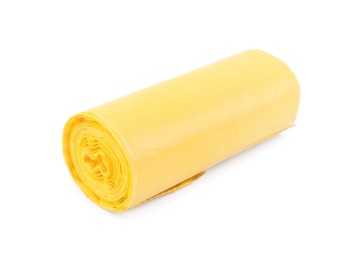 Roll of yellow garbage bags isolated on white