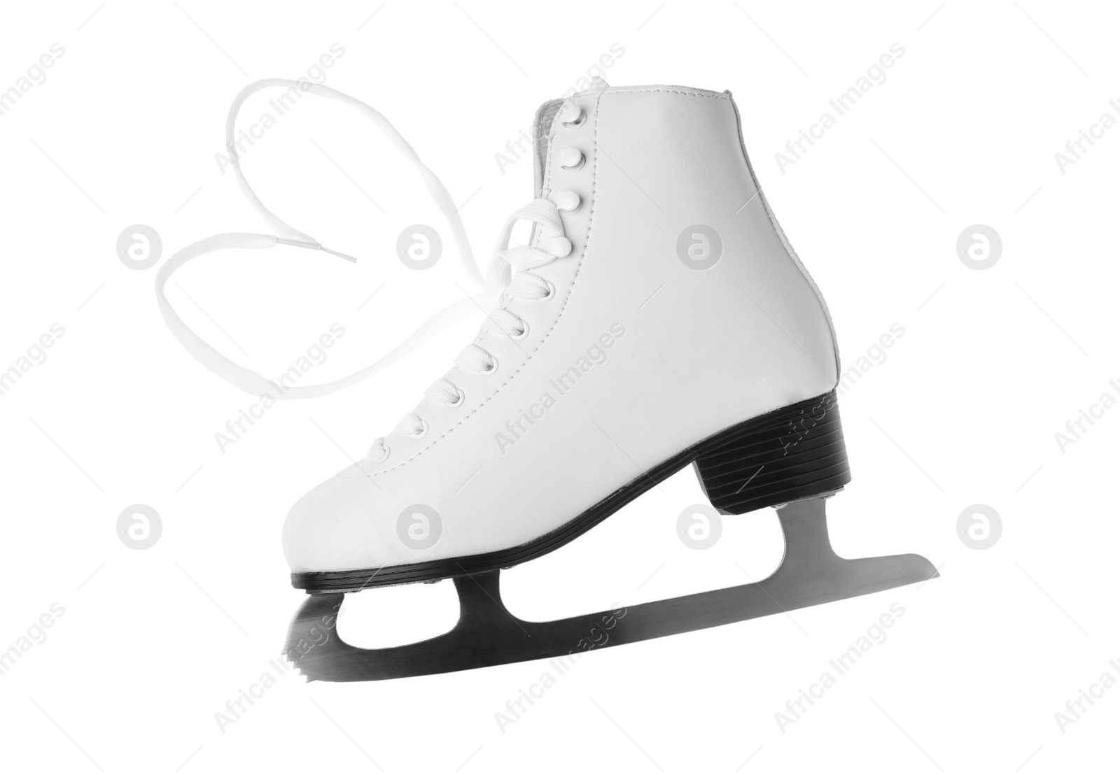 Photo of Stylish figure ice skate isolated on white, top view