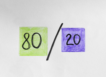 Photo of 80/20 rule representation on white background. Pareto principle concept